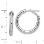 14k White Gold 3x15mm Polished Round Omega Back Hoop Earrings