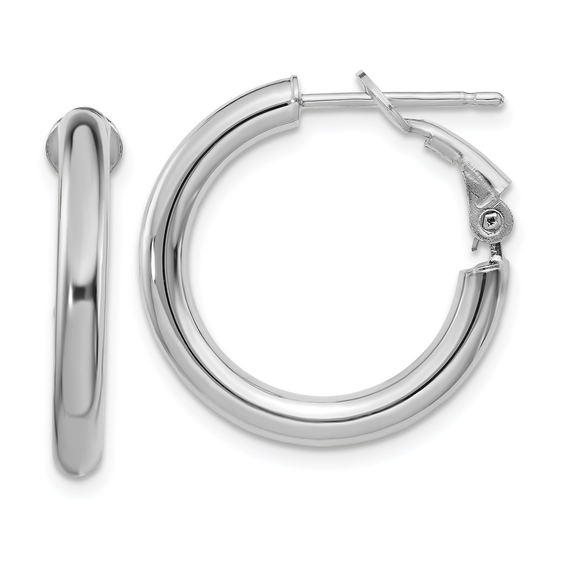 14k White Gold 3x15mm Polished Round Omega Back Hoop Earrings Main image