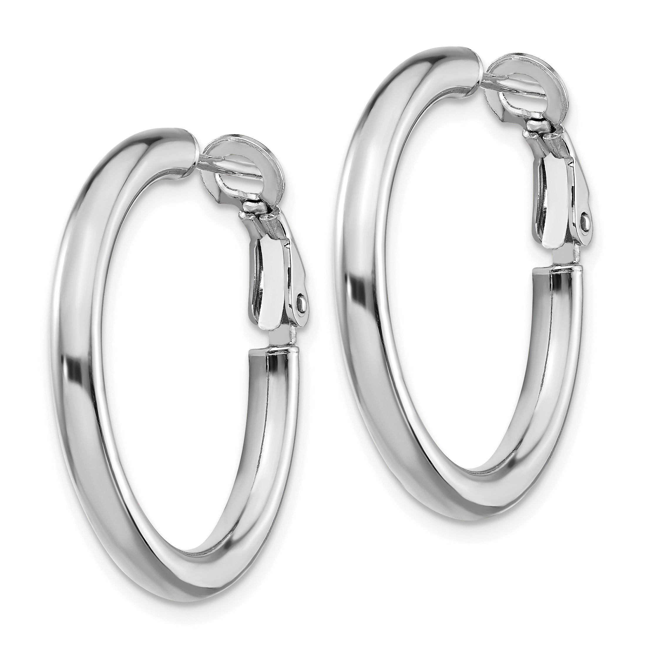 14k White Gold 3x20mm Polished Round Omega Back Hoop Earrings Secondary image