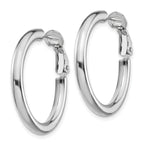 14k White Gold 3x20mm Polished Round Omega Back Hoop Earrings