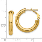 14k 4x15mm Polished Round Omega Back Hoop Earrings