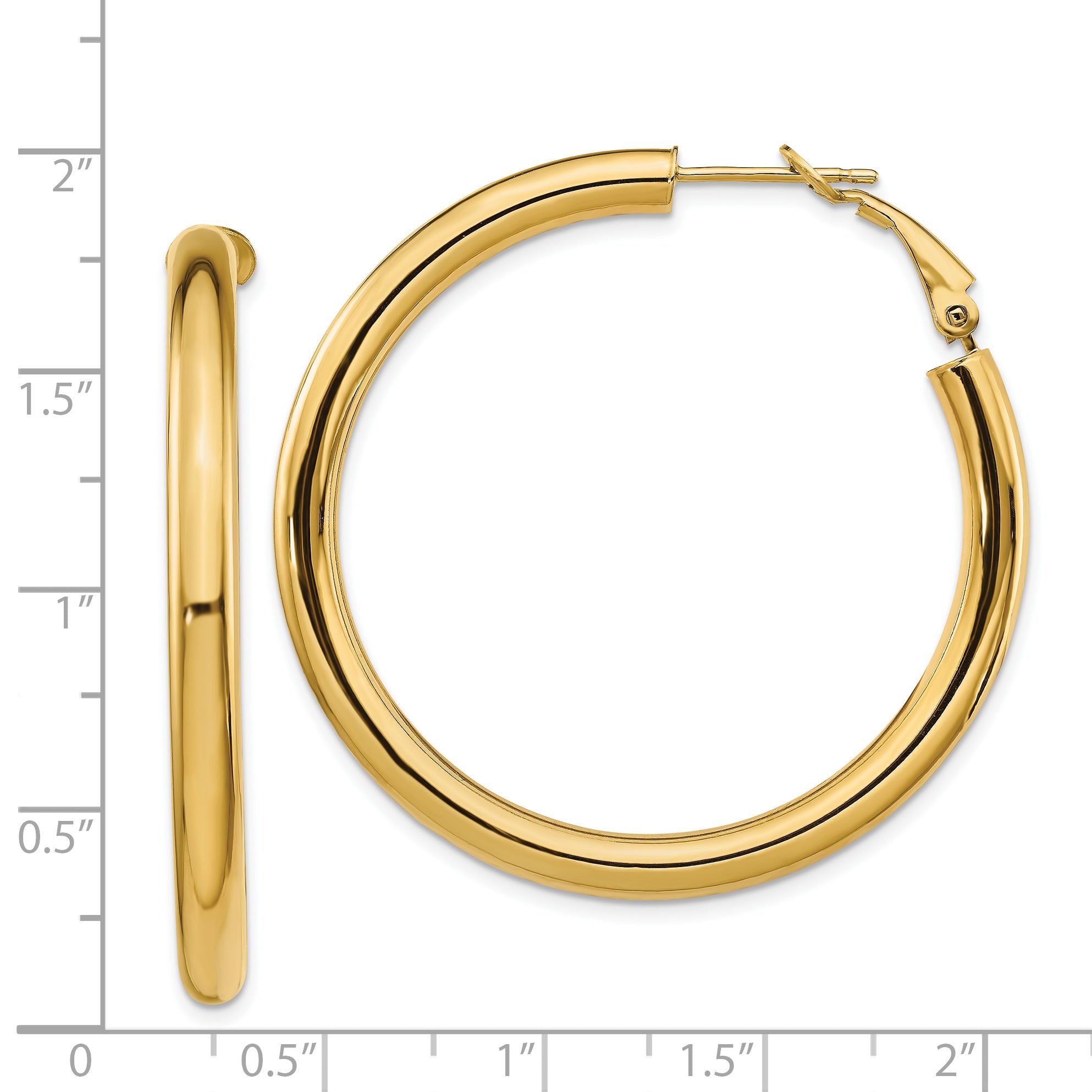 14k 4x35mm Polished Round Omega Back Hoop Earrings