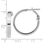 14k White Gold 3x20mm Polished Square Tube Round Hoop Earrings