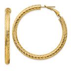 14k 4x35mm Diamond-cut Round Omega Back Hoop Earrings