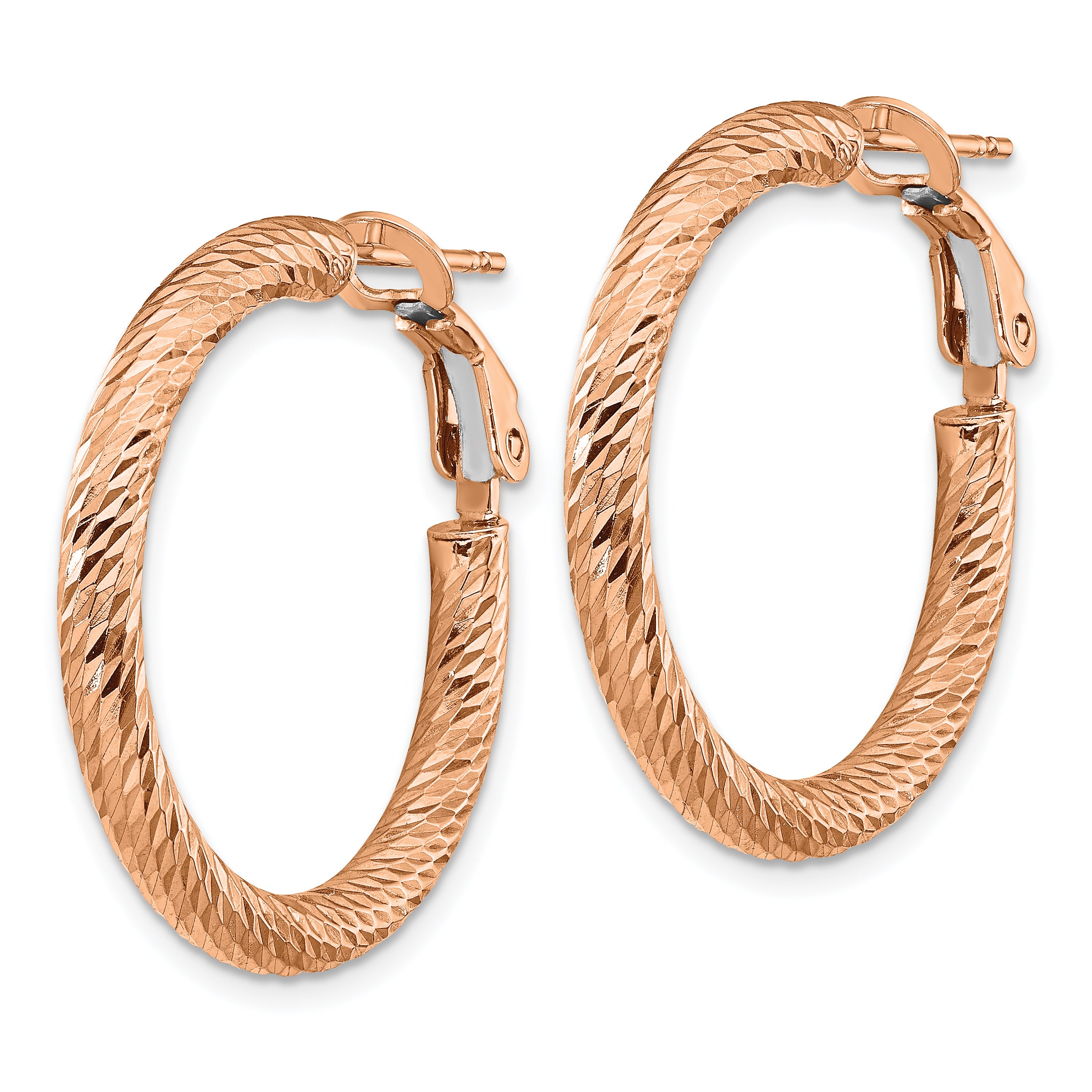14k 3mm Polished Rose Gold D/C Round Omega Back Hoop Earrings