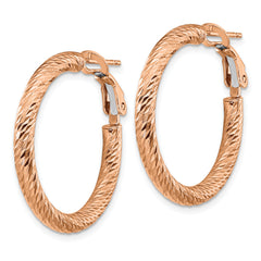 14k 3mm Polished Rose Gold D/C Round Omega Back Hoop Earrings