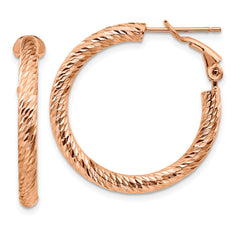 14k 3mm Polished Rose Gold D/C Round Omega Back Hoop Earrings