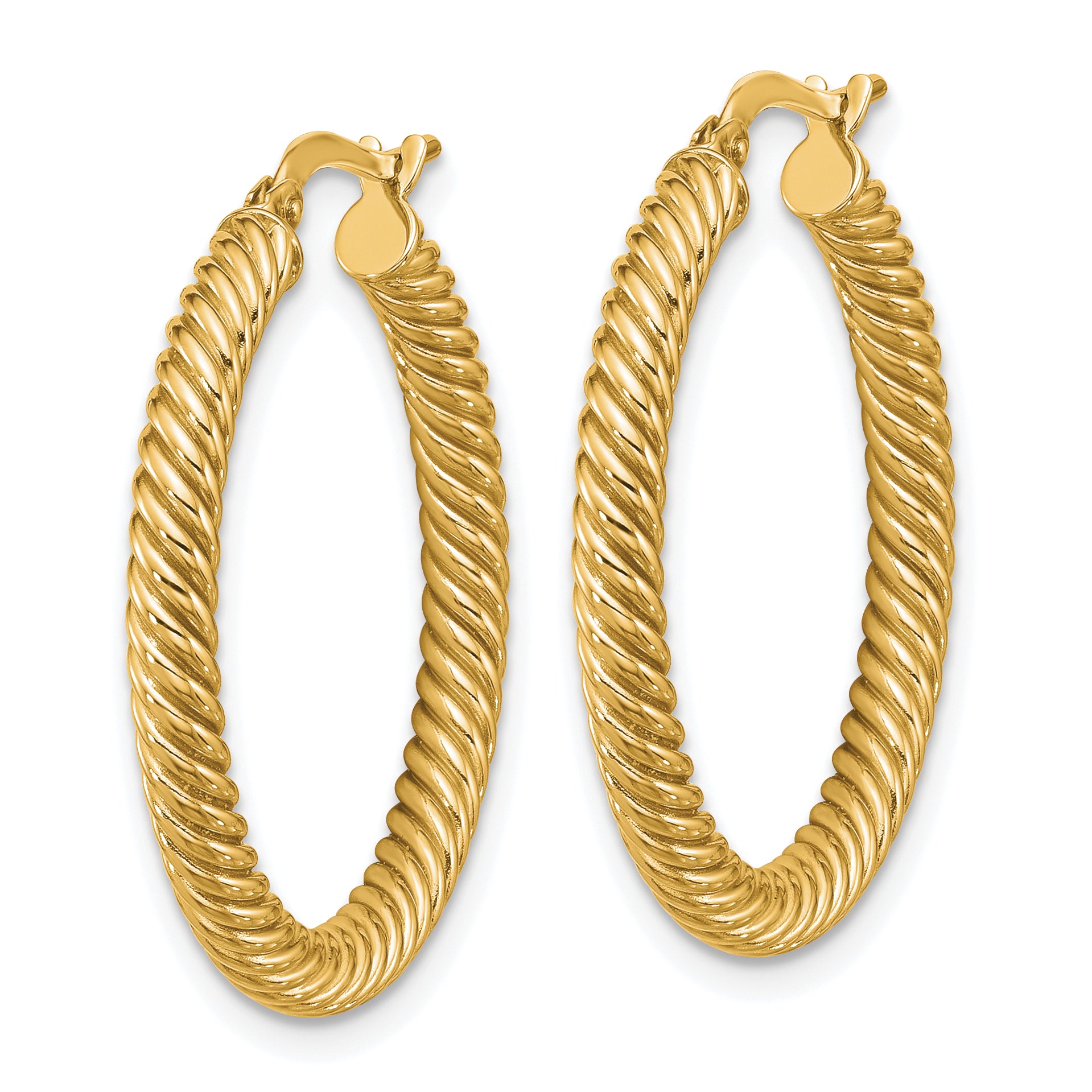 14k 3x20mm Twisted Round Hoop Earrings Secondary image