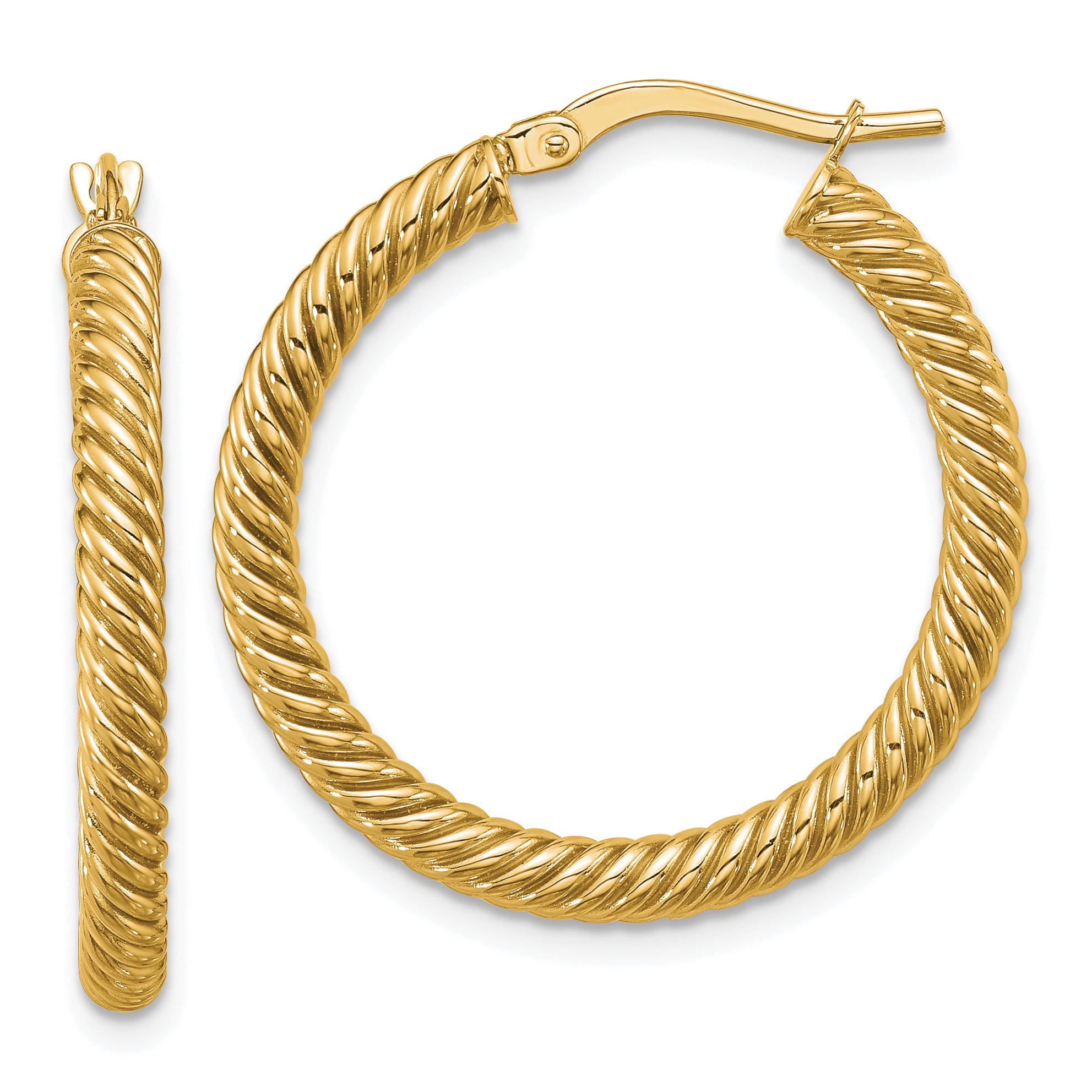 14k 3x20mm Twisted Round Hoop Earrings