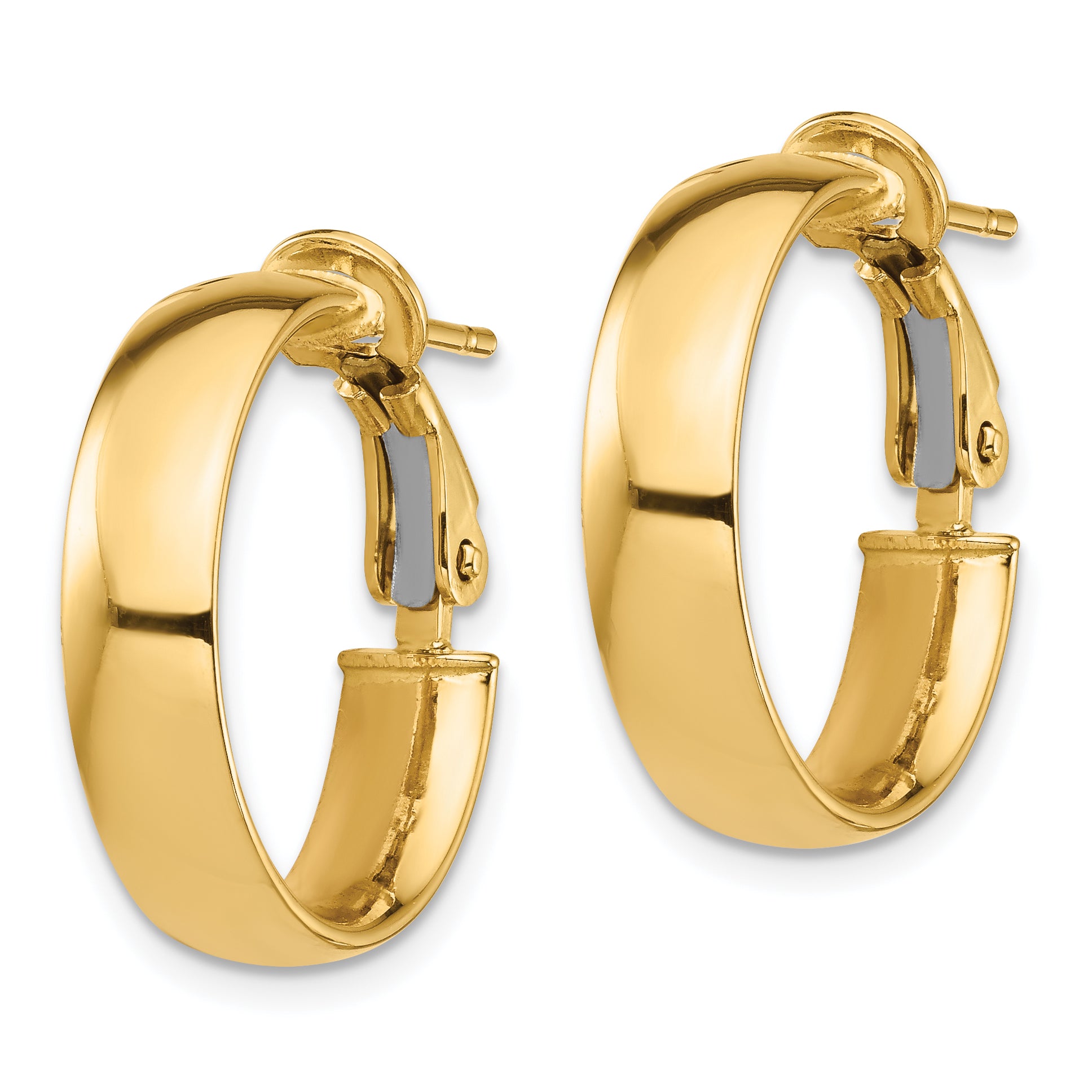 14k High Polished 5mm Omega Back Hoop Earrings Secondary image