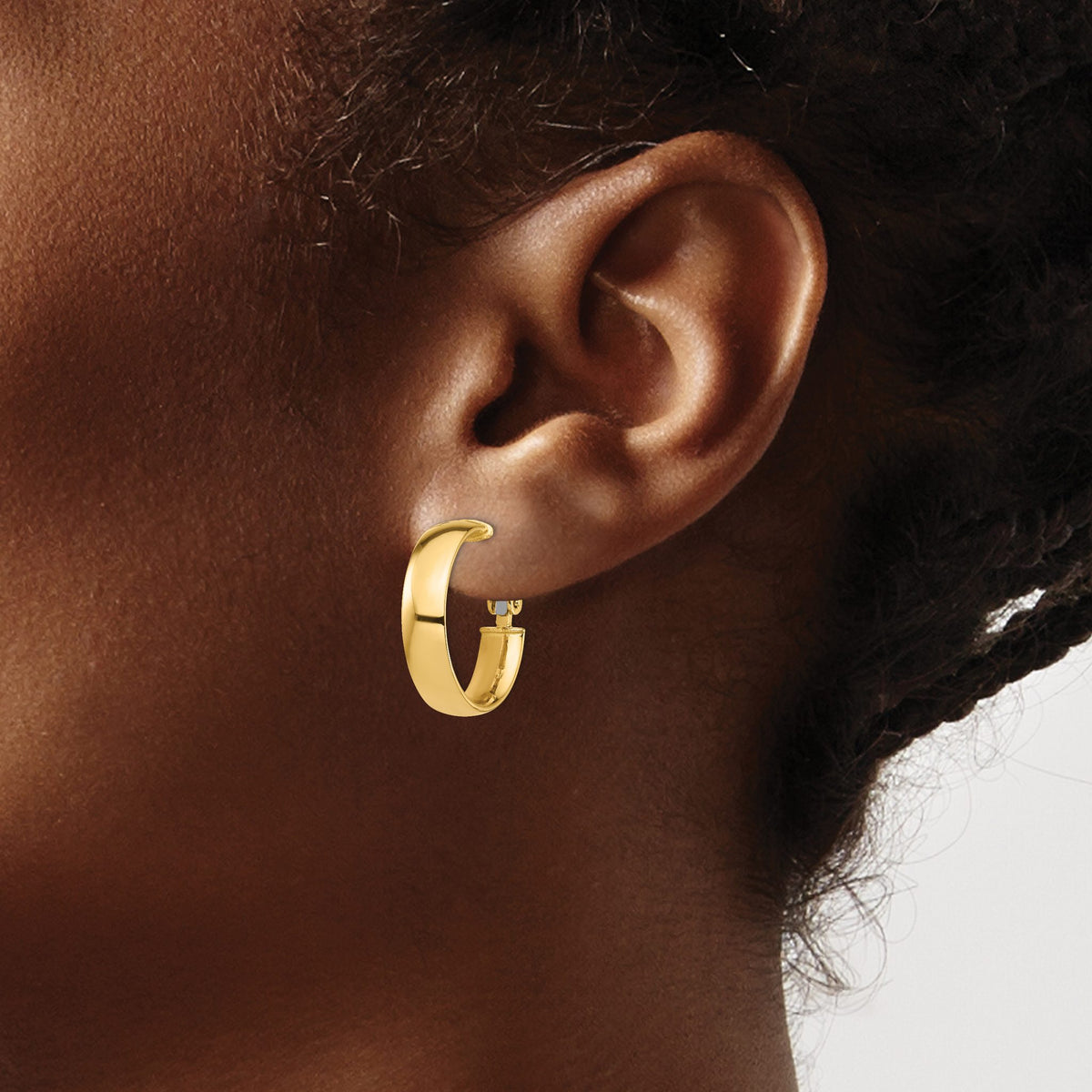 High Omega Back Hoop Earrings in 14K Yellow Gold, 20.5mm - Sophia Jewelers