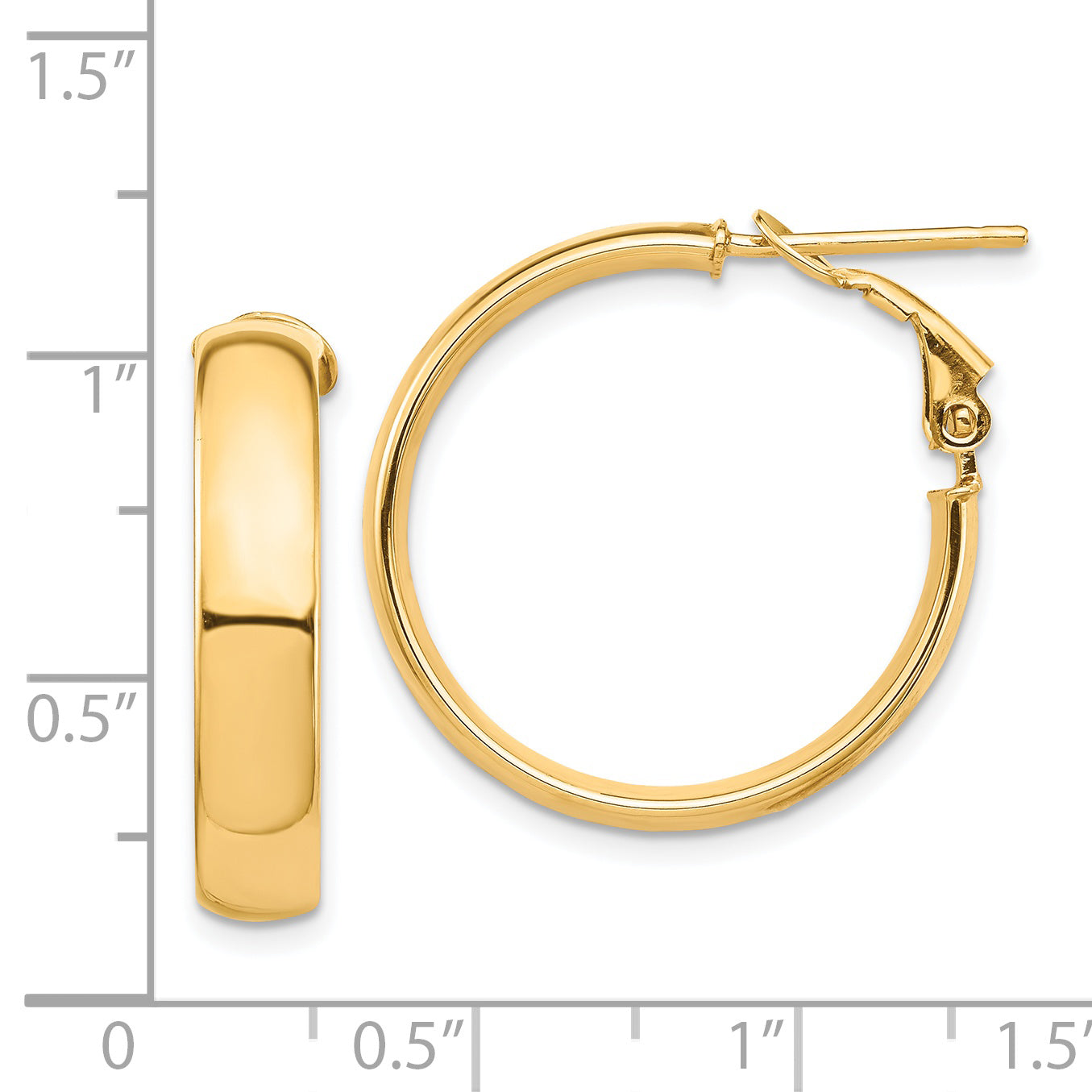 14k High Polished 5mm Omega Back Hoop Earrings Secondary image