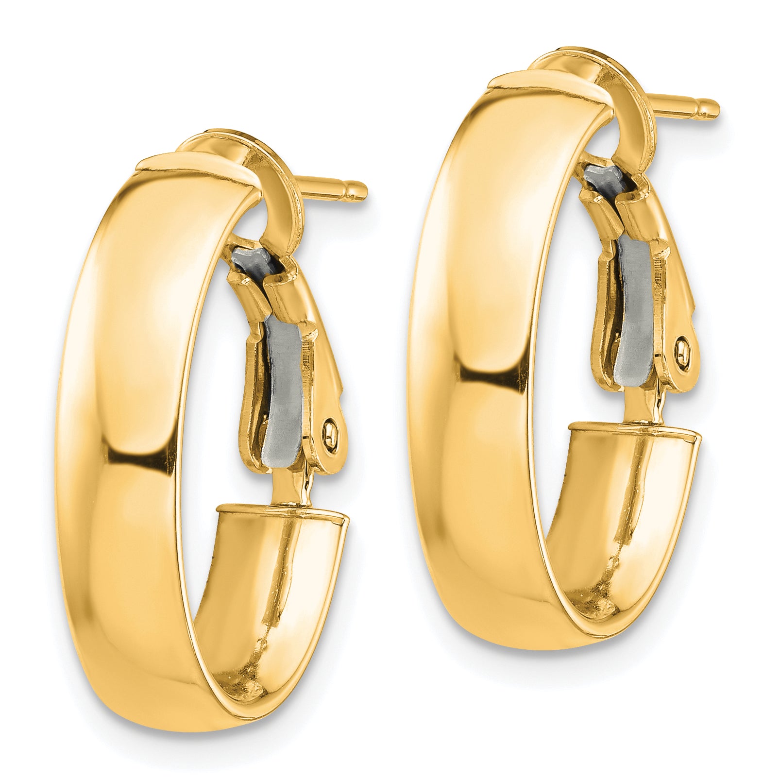 14k High Polished 5mm Omega Back Oval Hoop Earrings Secondary image