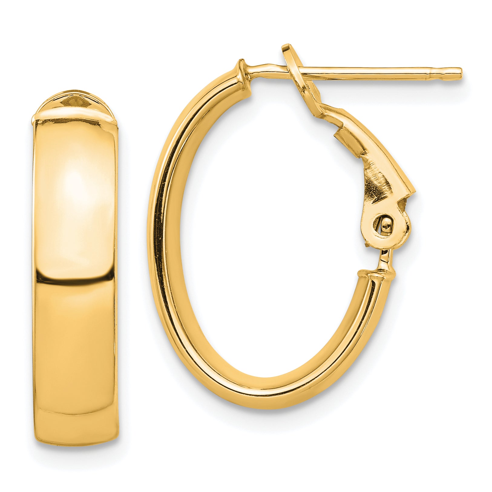 14k High Polished 5mm Omega Back Oval Hoop Earrings Main image