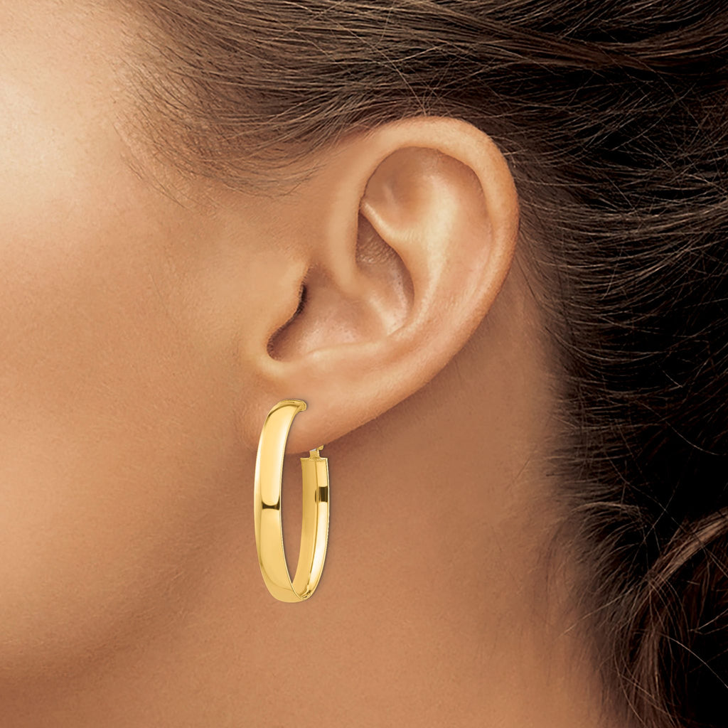 High Oval Omega Back Hoop Earrings in 14K Yellow Gold, 22.5x33.5mm - Sophia Jewelers