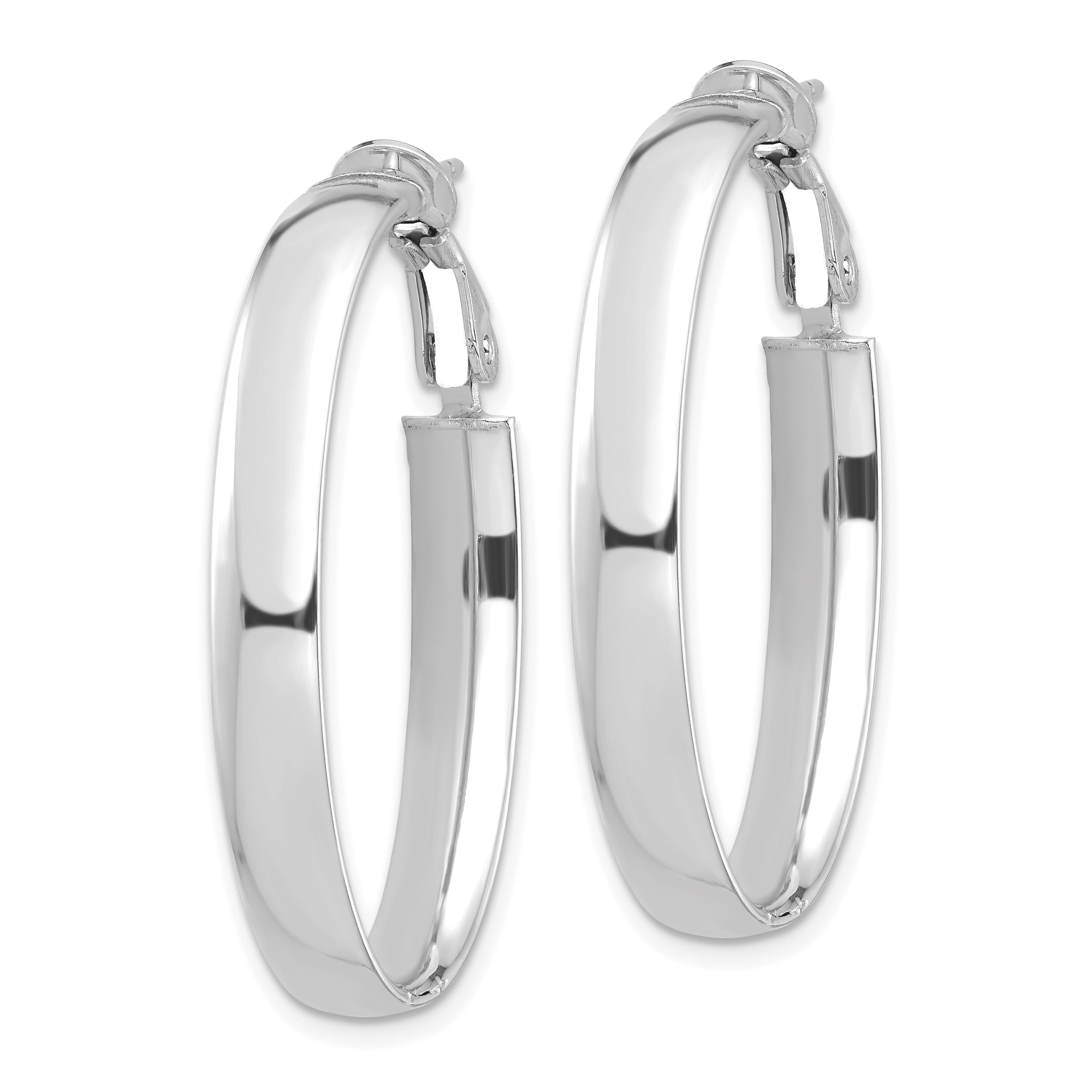 14k White Gold High Polished 5mm Oval Omega Back Hoop Earrings Secondary image