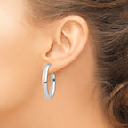 14k White Gold High Polished 5mm Oval Omega Back Hoop Earrings