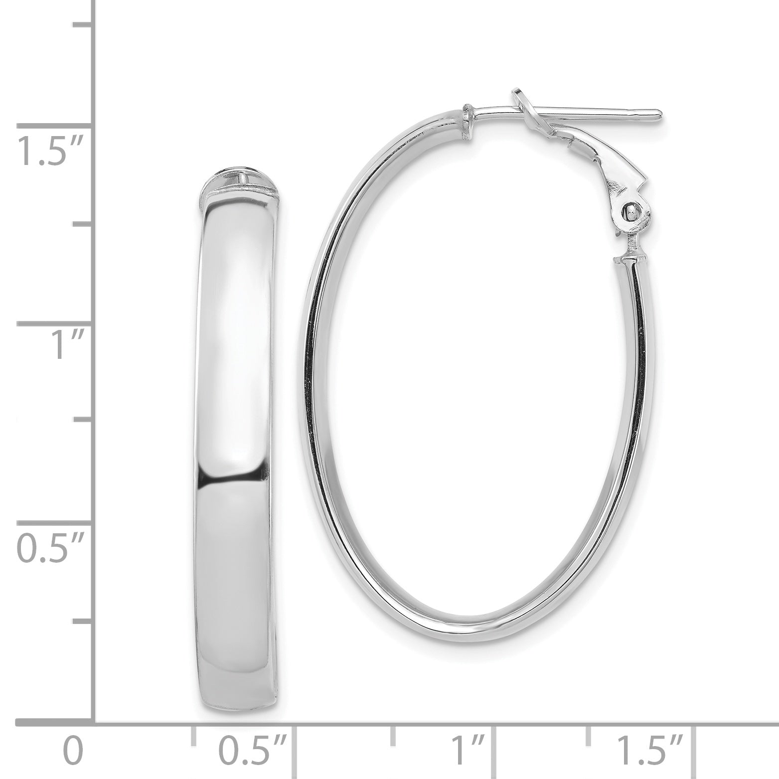 14k White Gold High Polished 5mm Oval Omega Back Hoop Earrings