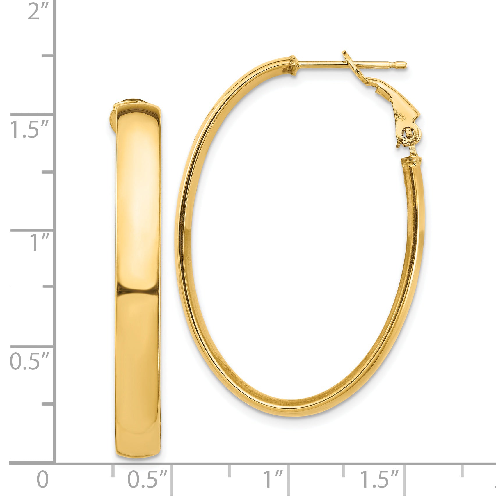 14k High Polished 5mm Omega Back Oval Hoop Earrings
