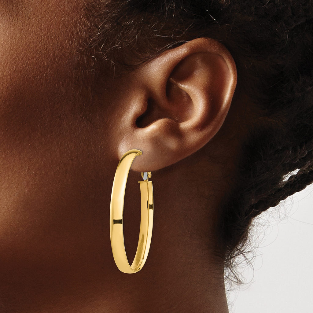 High Oval Omega Back Hoop Earrings in 14K Yellow Gold, 28.25x44.5mm - Sophia Jewelers