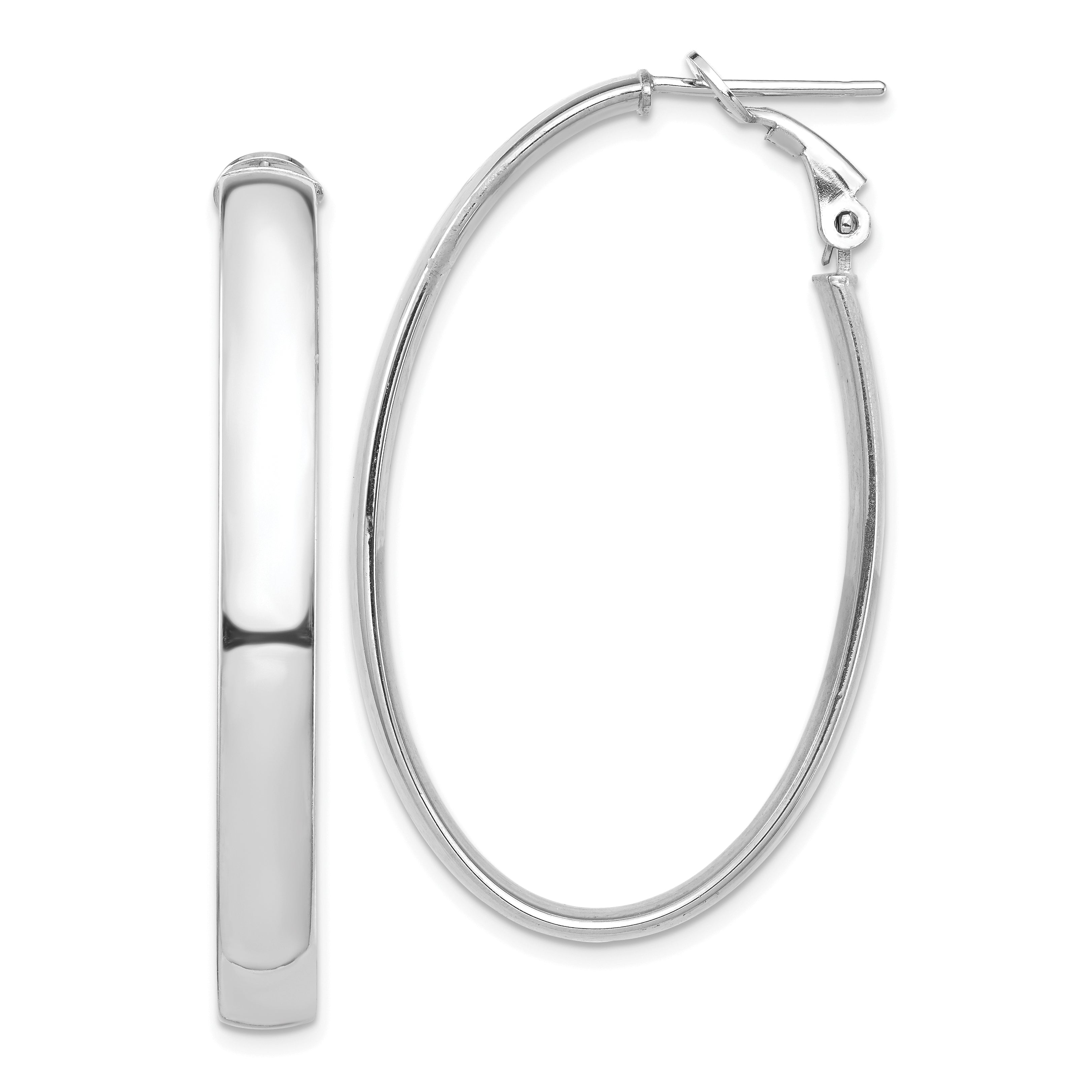 14k White Gold High Polished 5mm Omega Back Oval Hoop Earrings Main image