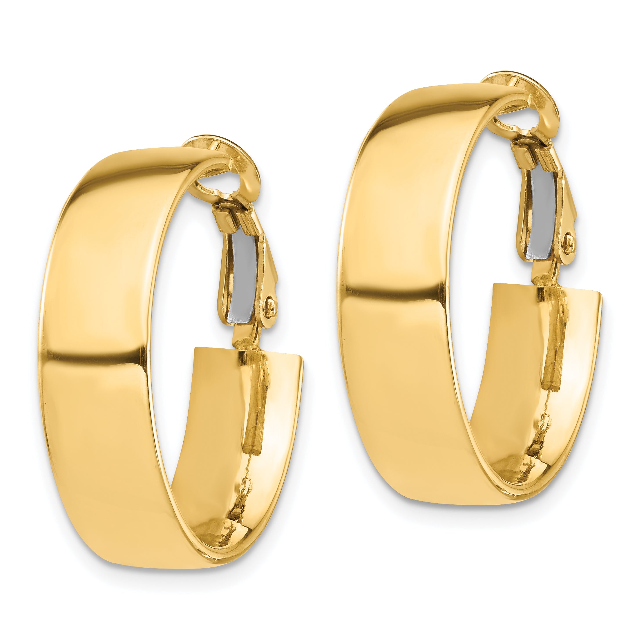 14k High Polished 7mm Omega Back Hoop Earrings Secondary image