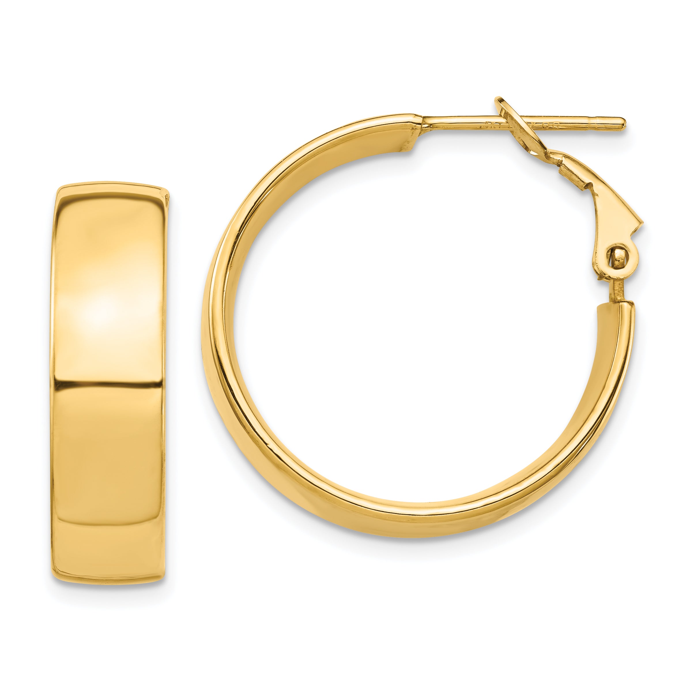 14k High Polished 7mm Omega Back Hoop Earrings Main image