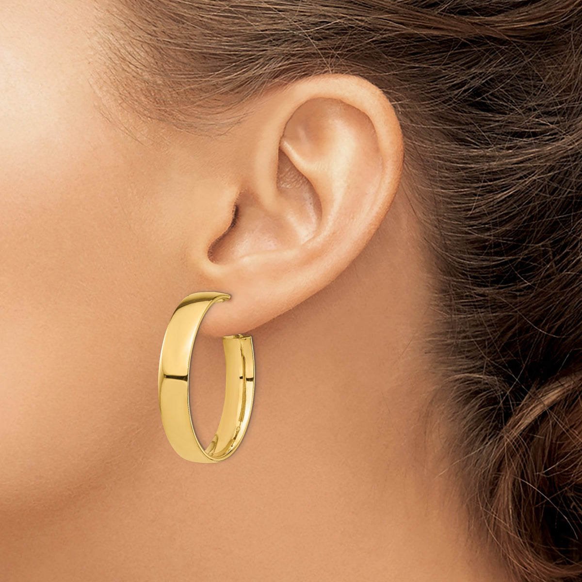 High Omega Back Hoop Earrings in 14K Yellow Gold, 35.75mm - Sophia Jewelers