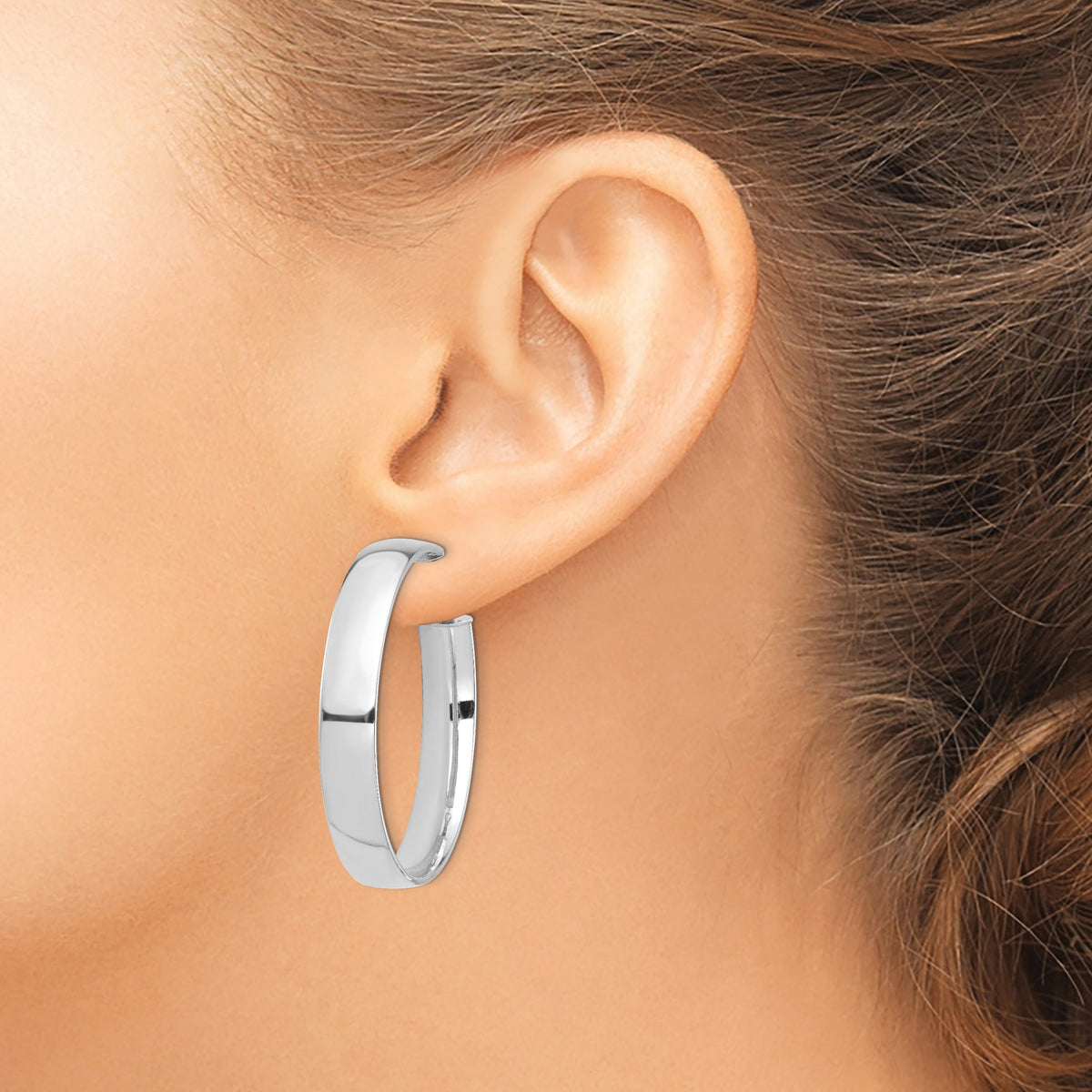 High Omega Back Hoop Earrings in 14K White Gold, 42.75mm - Sophia Jewelers