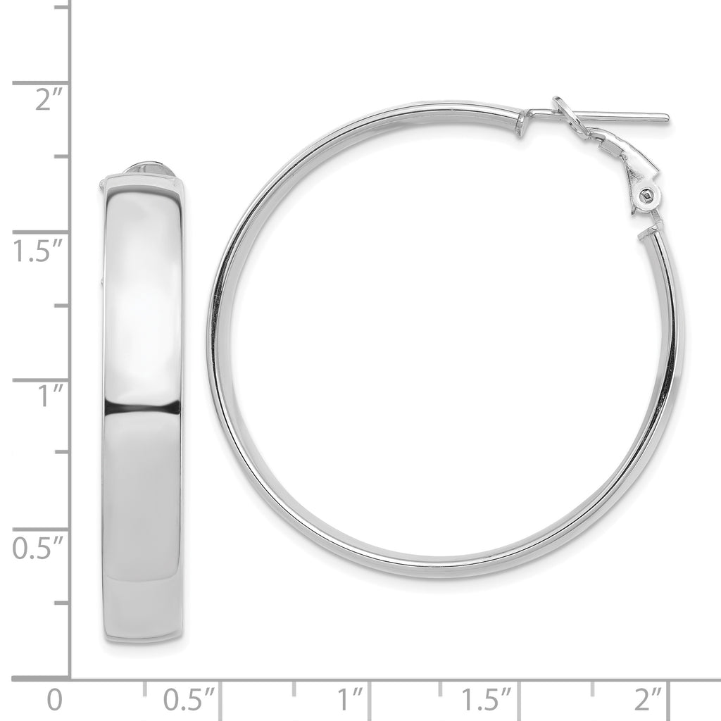 14k White Gold High Polished 7mm Omega Back Hoop Earrings