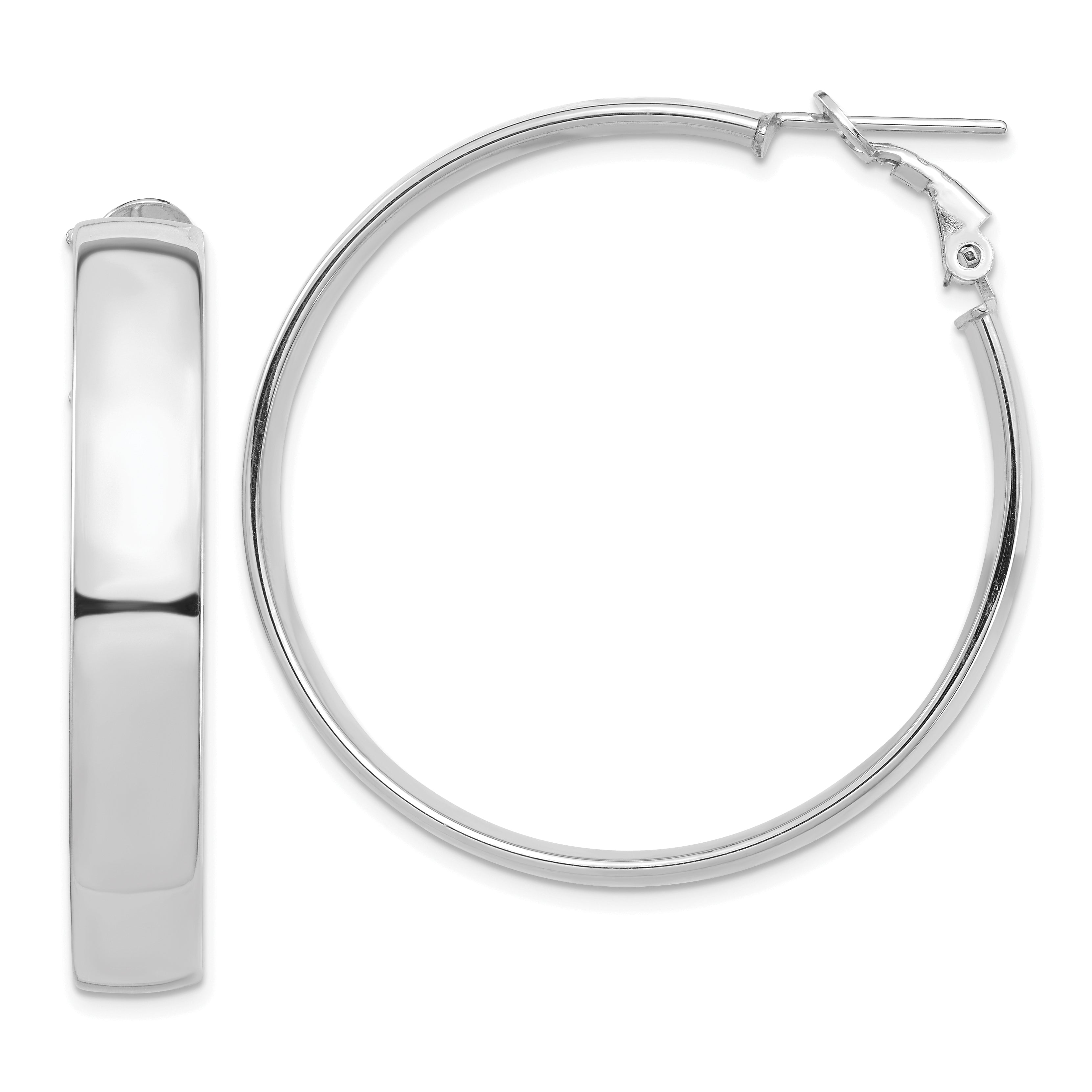 14k White Gold High Polished 7mm Omega Back Hoop Earrings Main image