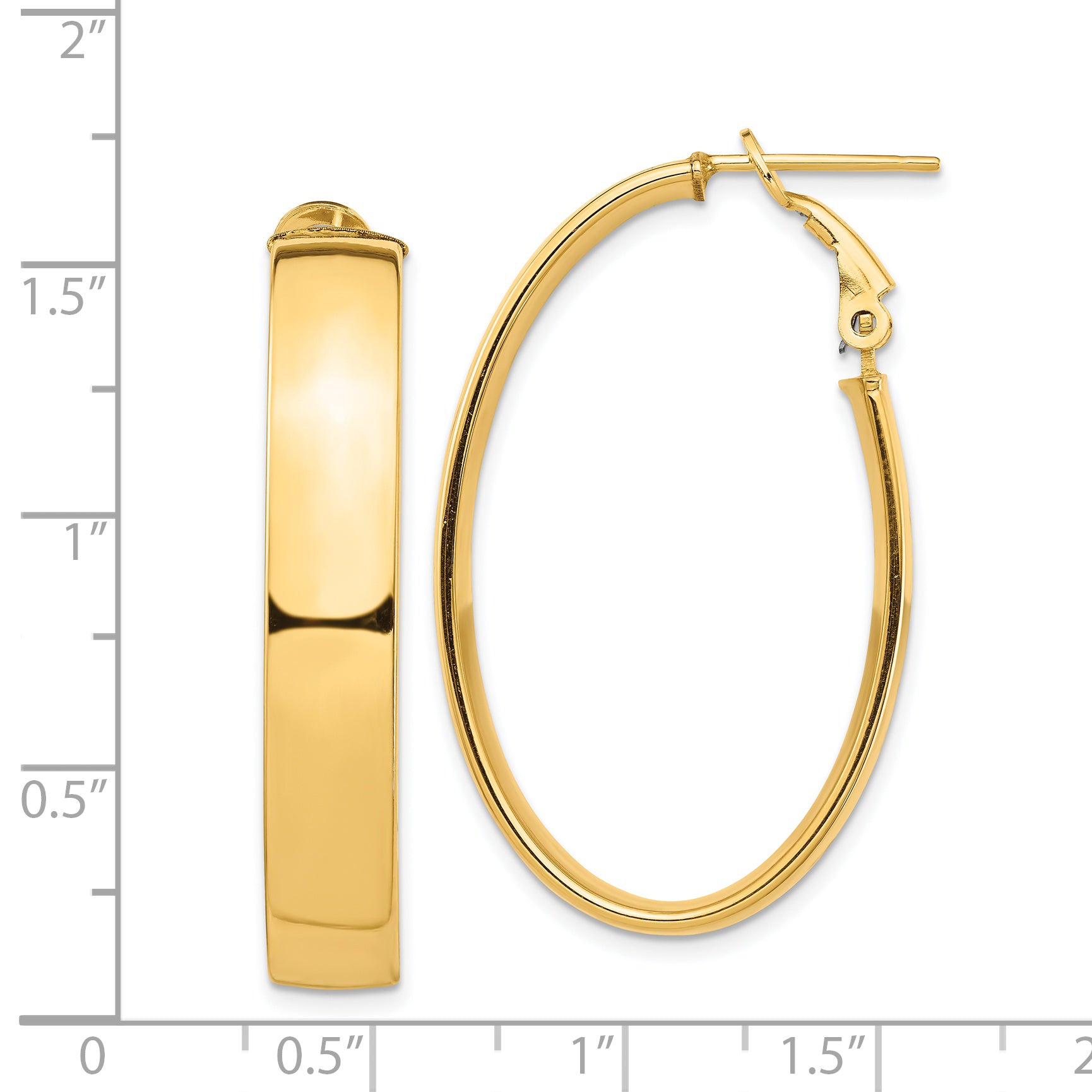 14k High Polished 7mm Omega Back Oval Hoop Earrings Secondary image