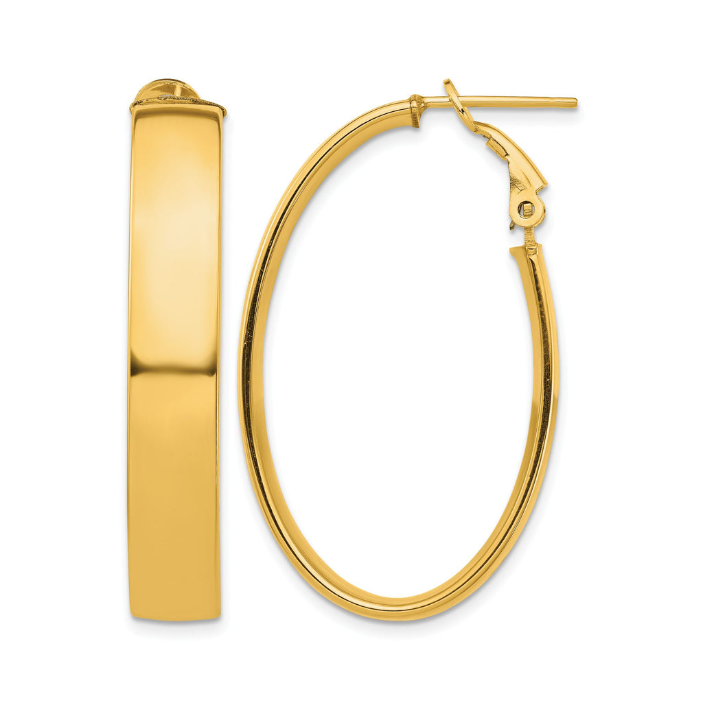 High Omega Back Oval Hoop Earrings in 14K Yellow Gold, 24x39.25mm - Sophia Jewelers