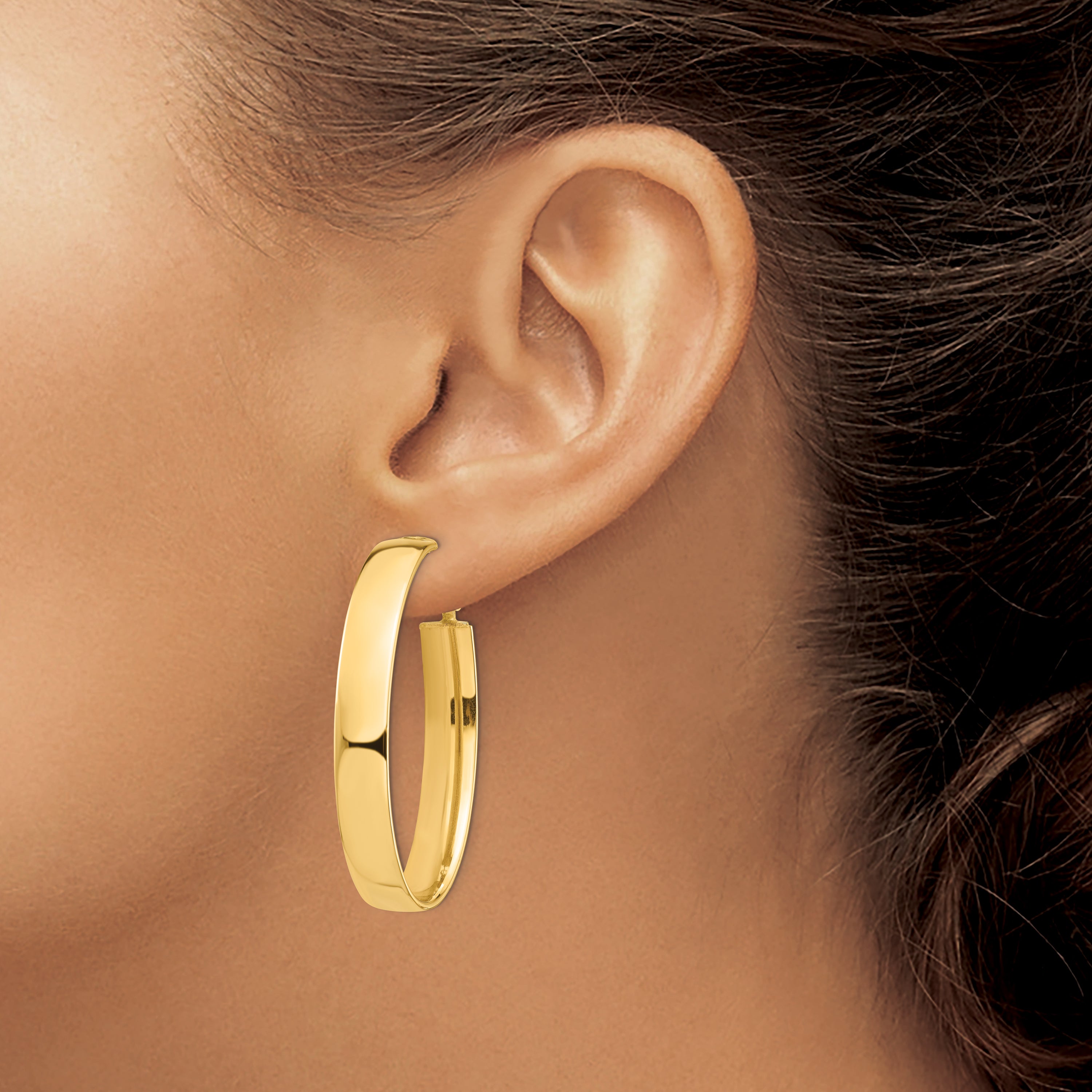 14k High Polished 7mm Omega Back Oval Hoop Earrings