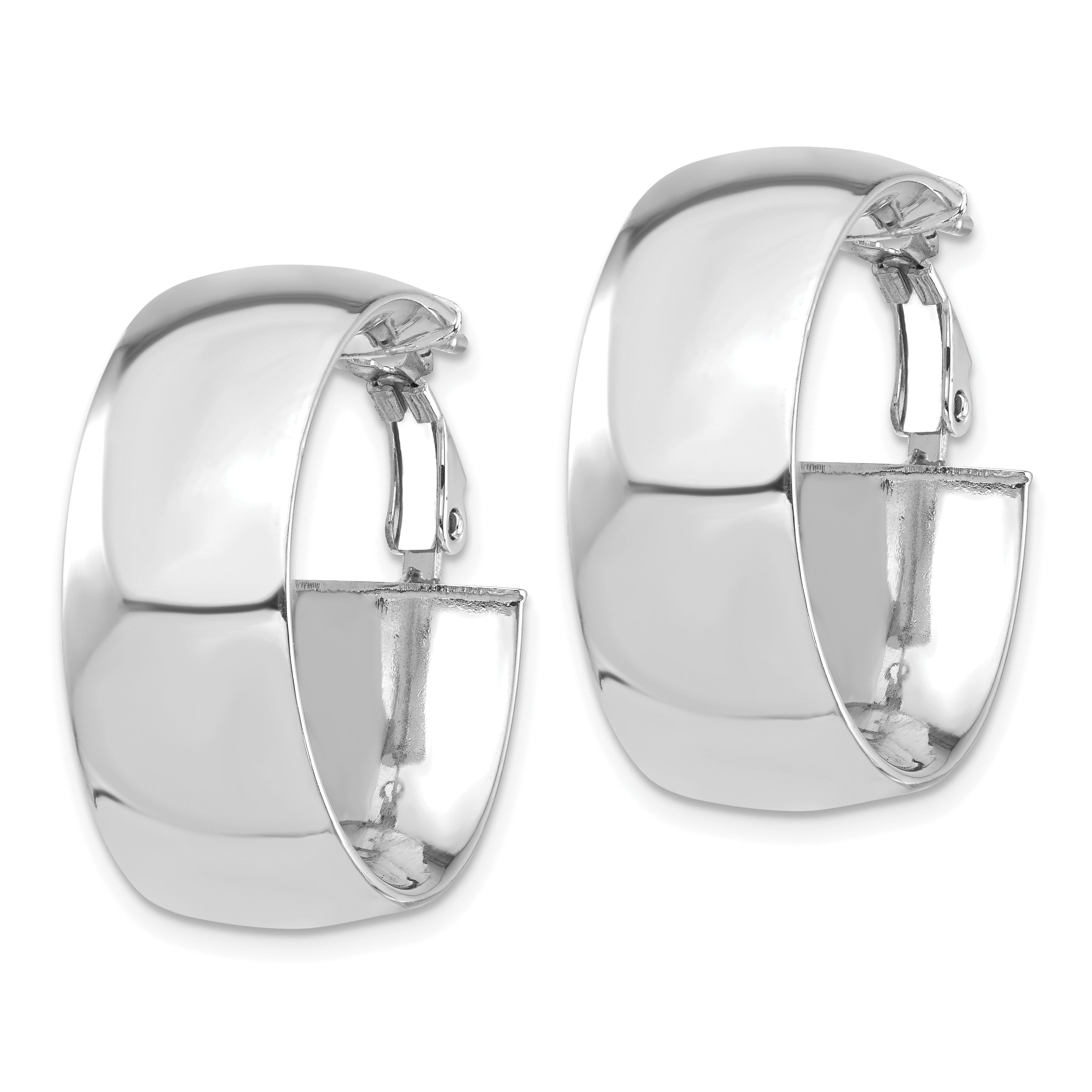 14k White Gold High Polished 10mm Omega Back Hoop Earrings Secondary image