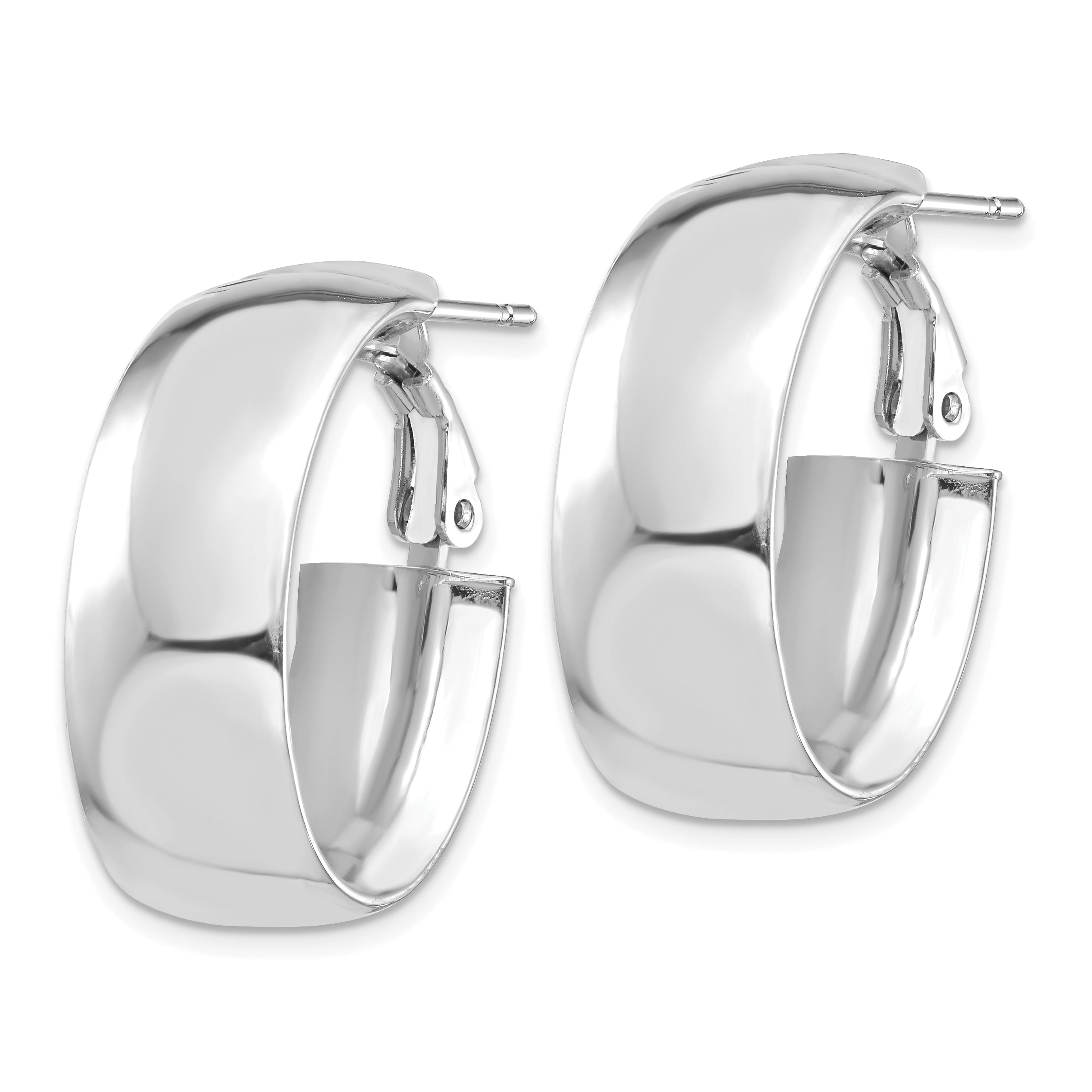 14k White Gold High Polished 10mm Omega Back Oval Hoop Earrings Secondary image