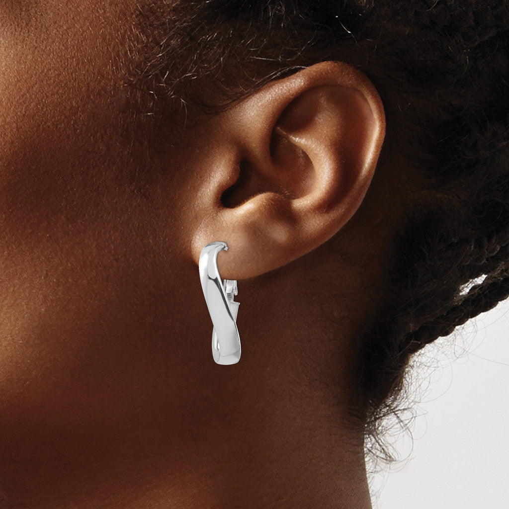 Twisted Oval Omega Back Hoop Earrings in 14K White Gold, 14.5x27mm - Sophia Jewelers