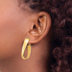 Wavy Oval Omega Back Hoop Earrings in 14K Yellow Gold, 16.5x36mm - Sophia Jewelers