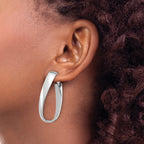 14k White Gold Polished 7mm Twisted Omega Back Oval Hoop Earrings