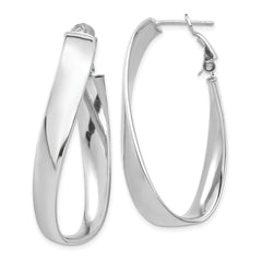 14k White Gold Polished 7mm Twisted Omega Back Oval Hoop Earrings