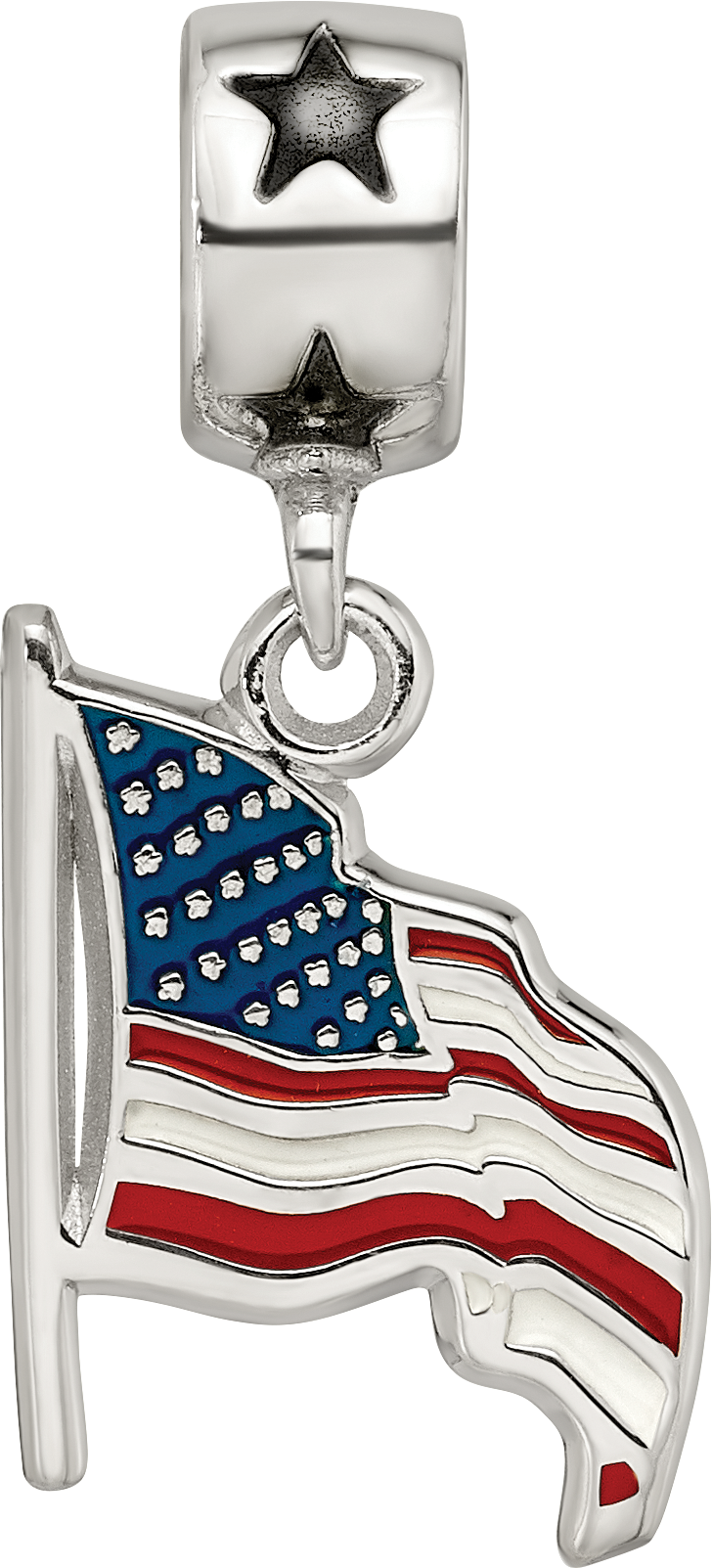 S/S FLAG WAVING 5/8 ENAMELED ON STAR BEAD BAIL