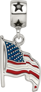 S/S FLAG WAVING 5/8 ENAMELED ON STAR BEAD BAIL