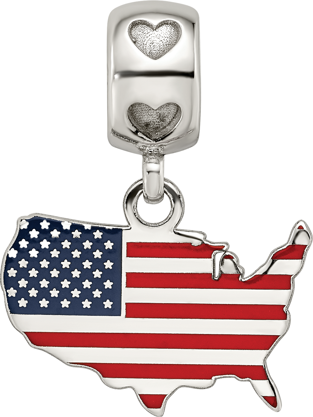 S/S FLAG IN US MAP ENAMELED ON HEART BEAD BAIL