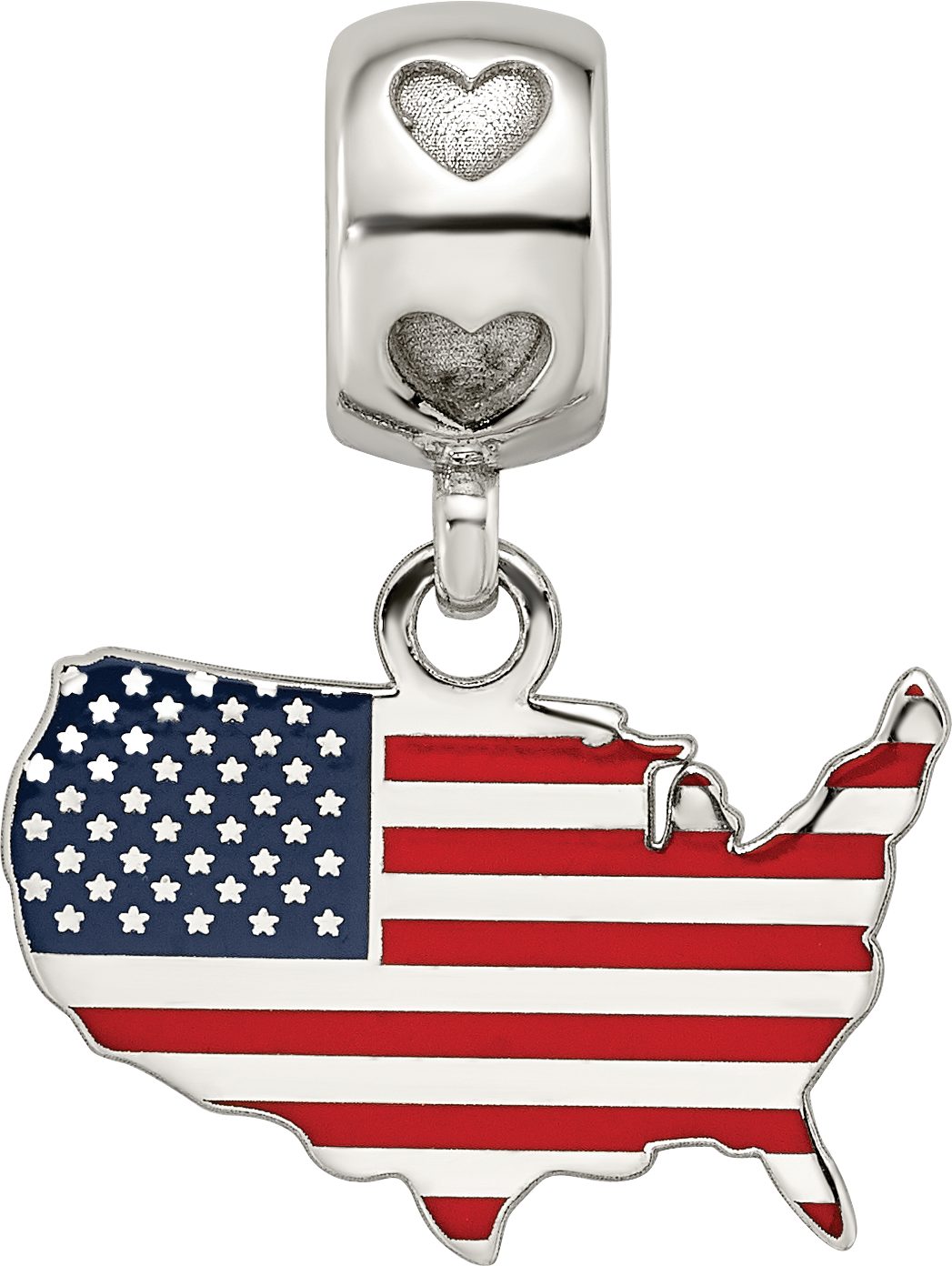 Reflection Beads Sterling Silver Flag in US Map Enameled on Heart Bead Bail - Sophia Jewelers