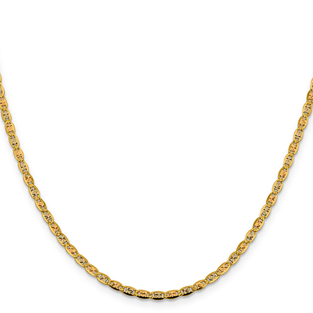 14K 26 inch 2.75mm Tri-color Pav‚ Valentino with Lobster Clasp Chain