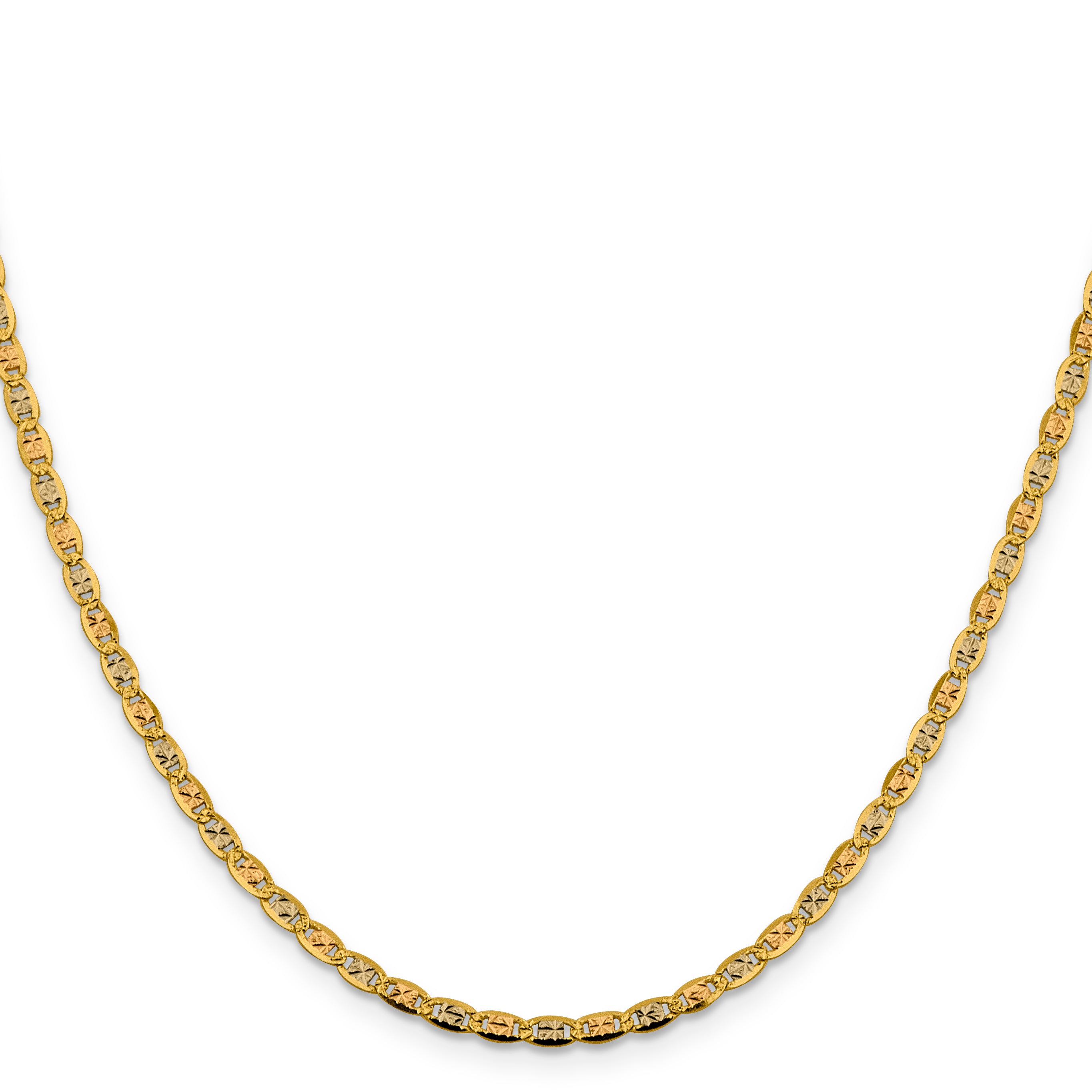 14K 26 inch 2.75mm Tri-color Pav‚ Valentino with Lobster Clasp Chain
