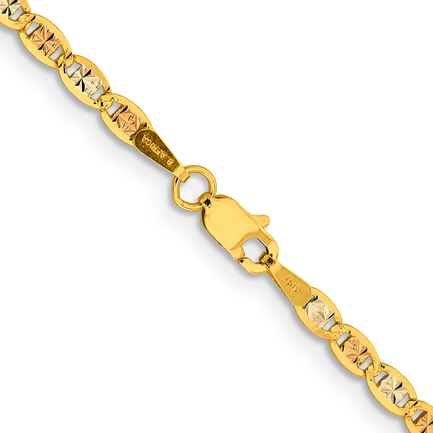 14K 26 inch 2.75mm Tri-color Pav‚ Valentino with Lobster Clasp Chain