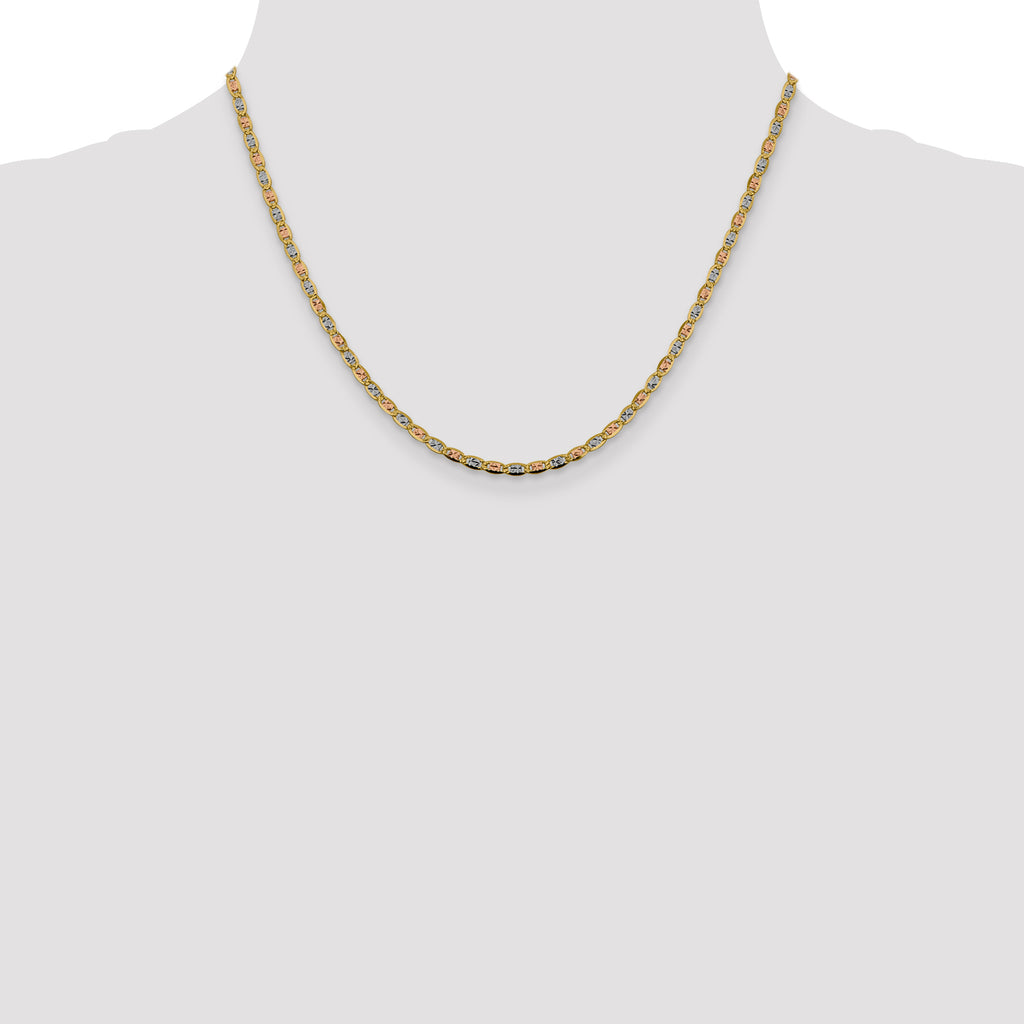 14K 18 inch 2.75mm Tri-color Pav‚ Valentino with Lobster Clasp Chain