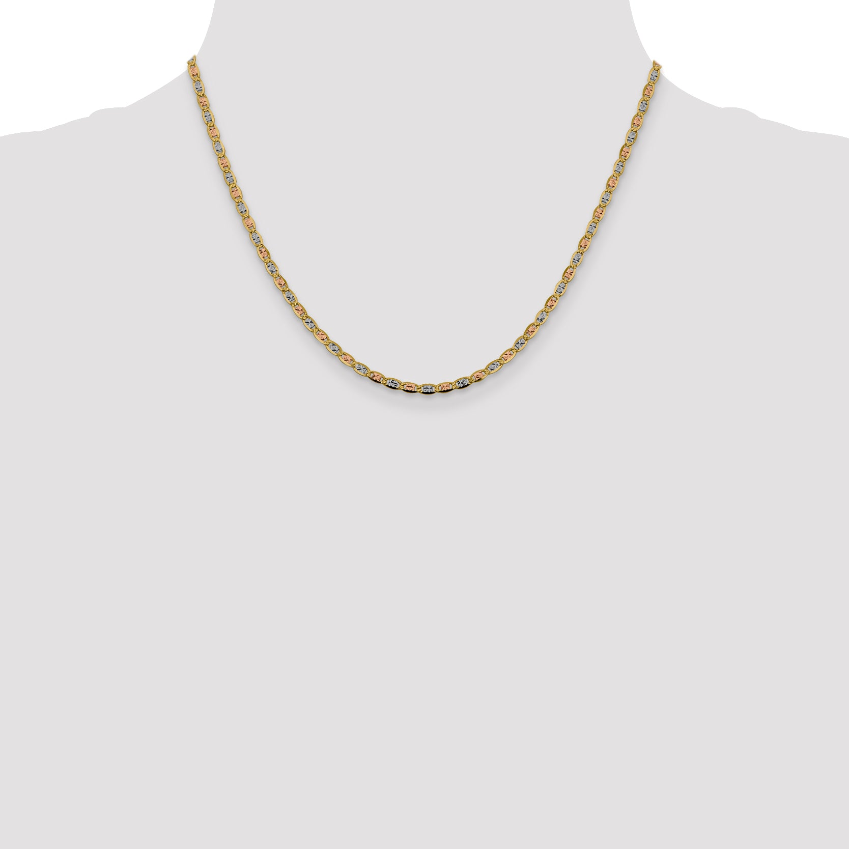 14K 18 inch 2.75mm Tri-color Pav‚ Valentino with Lobster Clasp Chain
