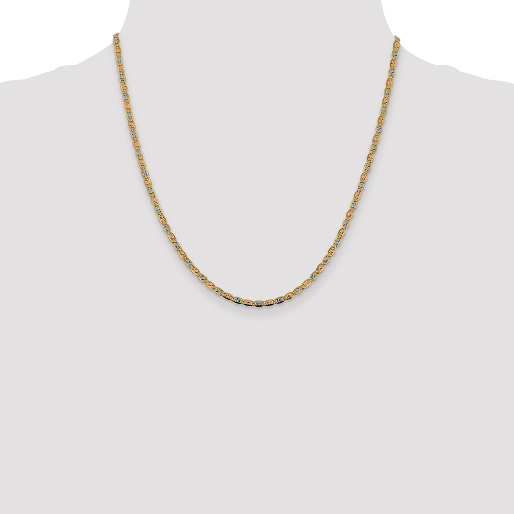 14K 20 inch 2.75mm Tri-color Pav‚ Valentino with Lobster Clasp Chain